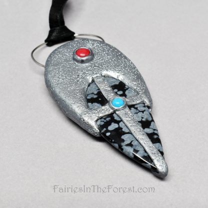 Obsidian and Silver Polymer Clay Necklace