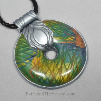 Faux Labradorite and Silver Polymer Clay Pendant Necklace