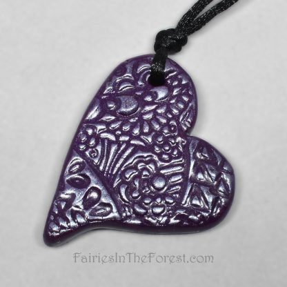 Reversible Purple Polymer Clay Heart Necklace
