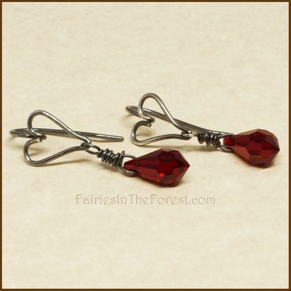 Sterling Silver Heart and Red Swarovski Crystal Teardrop Earrings