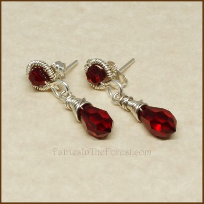 Sterling Silver and Red Swarovski Crystal Earrings