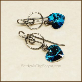 Sterling Silver Treble Clef and Blue Swarovski Heart Earrings