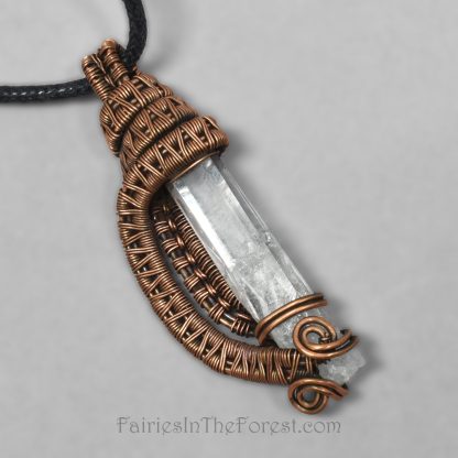 Copper Wire Wrapped Quartz Crystal Point Necklace