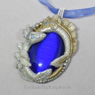 Large Baby Dragons on Blue Cat's Eye Necklace