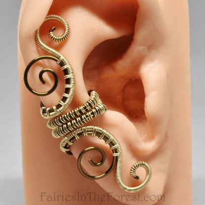 Gold and Vintage Brass Woven Swirly Ear Cuff