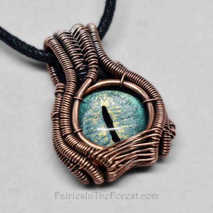 Green Dragon Eye and Copper Mini Heady Wire Wrapped Necklace