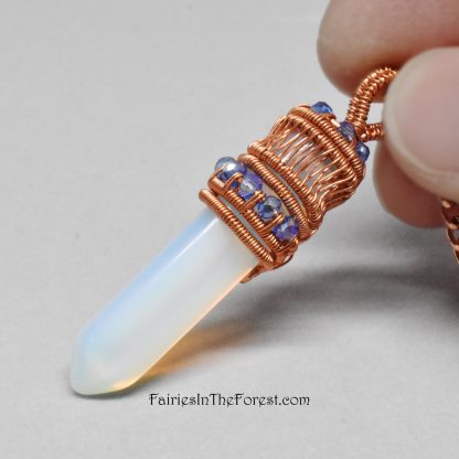 Copper and Opalite Wire Wrapped Crystal Point Necklace