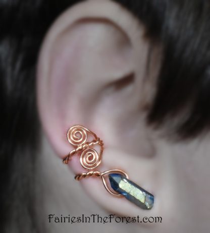 Copper Spirals Ear Cuff with Titanium Quartz Crystal Point