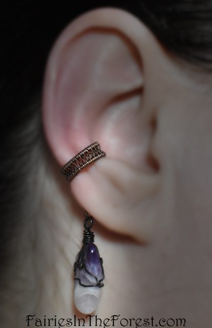 Copper and Amethyst Woven Ear Cuff