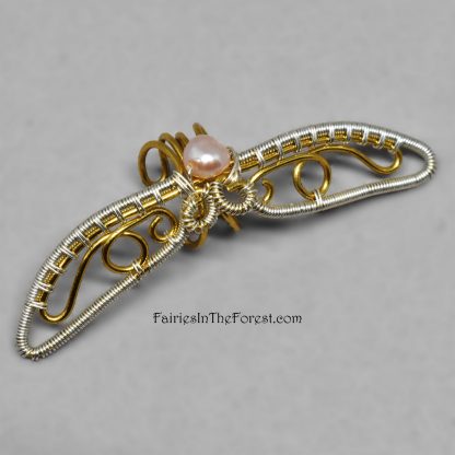 Silver and Gold Butterfly Wing Ear Cuff with Pink Freshwater Pearl