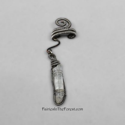 Quartz Crystal Point on Sterling Silver and Copper Ear Cuff