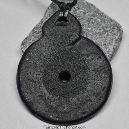 Black Onyx and Purple Polymer Clay Pendant on a Leather Necklace