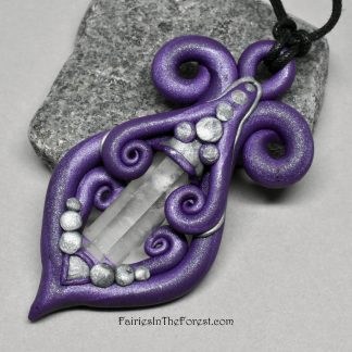 Free Shipping Handcrafted Clay and Gemstone Pendant. Amethyst Necklace