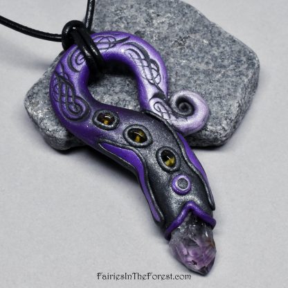 Amethyst Crystal and Citrine Polymer Clay and Gemstone Necklace
