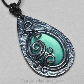 Green Glass and Silver Polymer Clay Necklace