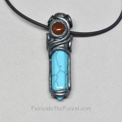Turquoise Howlite Crystal Point and Carnelian Necklace