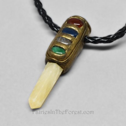 Multi Stone Yellow Calcite Crystal Point and Polymer Clay Pendant Necklace