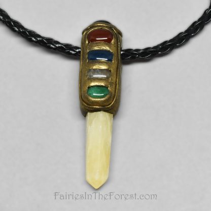 Multi Stone Yellow Calcite Crystal Point and Polymer Clay Pendant Necklace