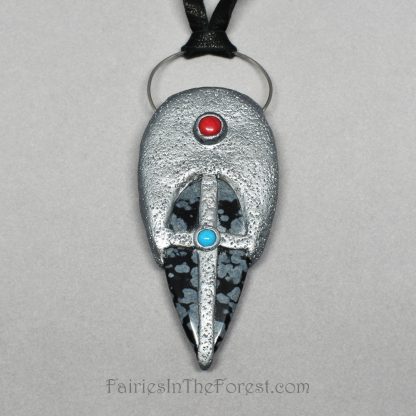 Obsidian and Silver Polymer Clay Necklace