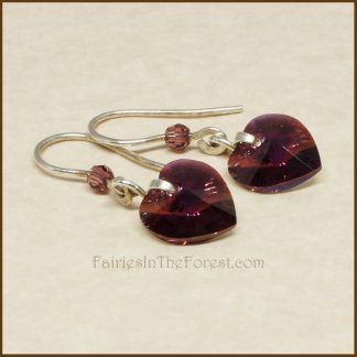 Purple Swarovski Crystal Hearts and Sterling Silver Earrings