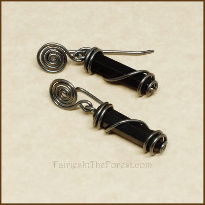 Sterling Silver Spirals and Blackstone Crystal Point Earrings