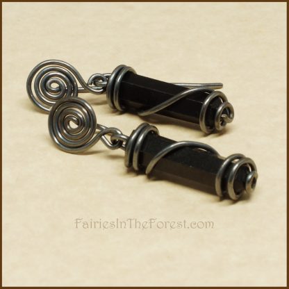 Sterling Silver Spirals and Blackstone Crystal Point Earrings