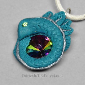 Small Teal Baby Dragon and Crystal Rivoli Necklace