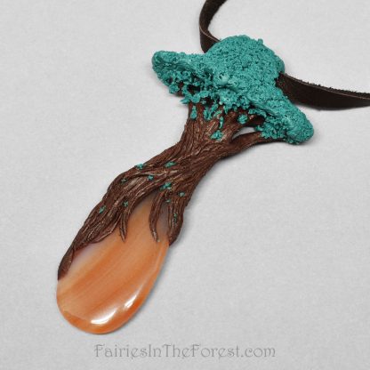 Red Agate and Polymer Clay Mini Tree Pendant