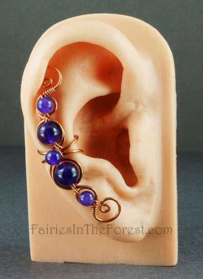 Copper and Amethyst Wire Wrapped Ear Cuff