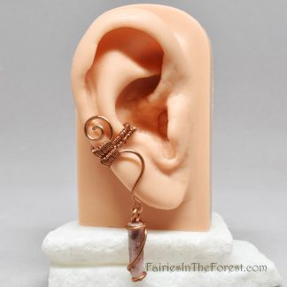 Woven copper and Rhodonite crystal point ear cuff.