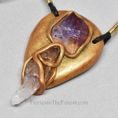 Amethyst and Gold Polymer Clay Necklace