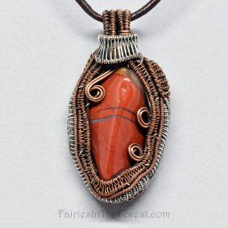 Brecciated Jasper, copper and sterling silver heady wire wrap pendant.