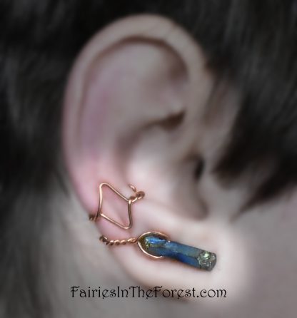 Copper "Diamond" and Titanium Quartz Crystal Point Ear Cuff - Right Ear