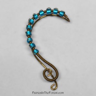 Blue Glass and Vintage Brass Ear Wrap - Right Ear