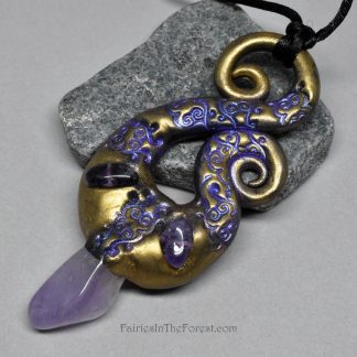 Gold polymer clay and Amethyst necklace.