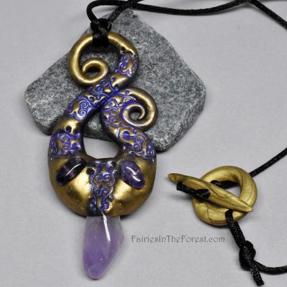 Gold polymer clay and Amethyst necklace.