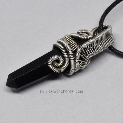 Sterling silver wire wrapped Blackstone crystal point necklace